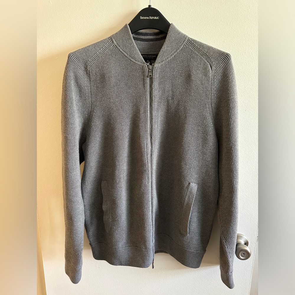 Banana Republic Men’s Supima Cotton Bomber Sweater Jacket - Grey - Medium (M)